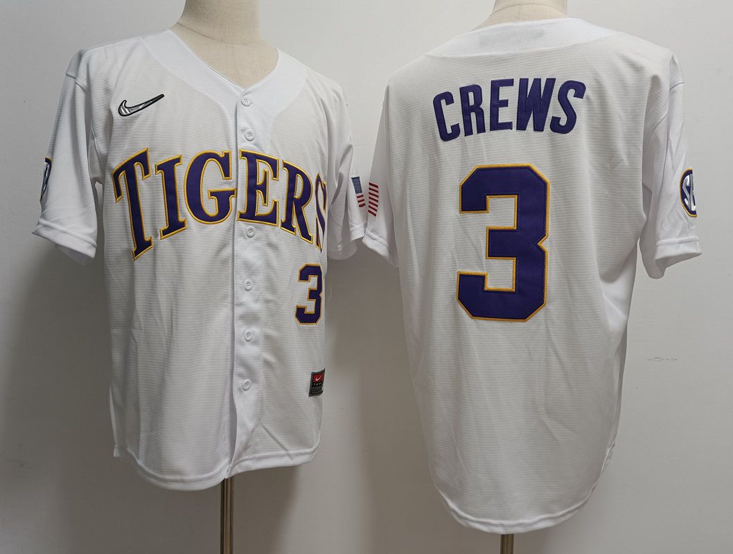 Men LSU Tigers #3 Crews White Nike 2025 NCAA Jersey->ncaa teams->NCAA Jersey